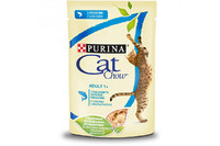 Cat Chow  (Пурина Кэт Чау). С лососем и зеленым горошком. Нежные кусочки в желе. Консервированный порционный полнорационный корм для взрослых кошек 85г
