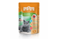 КЛУБ 4 ЛАПЫ  полнорационный консервированный корм для взрослых кошек «С курицей в деликатном соусе» 100г