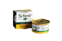 Schesir Chicken Surimi ШЕЗИР ФИЛЕ КУРИЦЫ С СУРИМИ натуральные консервы для кошек, влажный корм филе курицы с сурими в желе, банка 85 г , 0.085 кг.