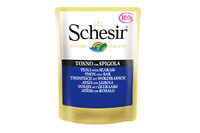 Schesir Tuna Seabass ШЕЗИР ТУНЕЦ С ОКУНЕМ влажный корм натуральные консервы для кошек, тунец с морским окунем в желе, пауч 100 г , 0.1 кг.