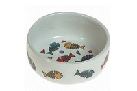 Karlie-Flamingo Color Fish КАРЛИ-ФЛАМИНГО КОЛОР ФИШ миска для кошек, с рисунком цветных рыбок, керамика, белая , 11х4,5 см, S .