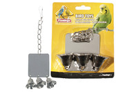 Karlie-Flamingo (КАРЛИ-ФЛАМИНГО) MIRROR+3 BELLS игрушка для попугаев, квадратное зеркало с тремя колокольчиками , 7х8 см.