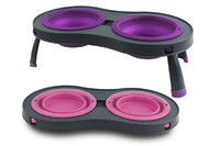 Dexas Double Elevated Feeder Миска двойная на складной подставке для собак и кошек МАЛАЯ  (1 мерный стакан) фиолетовая   240мл